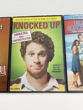 Three Comedy DVDs The 40-Year-Old Virgin, Knocked Up & Forgetting Sarah Marshall